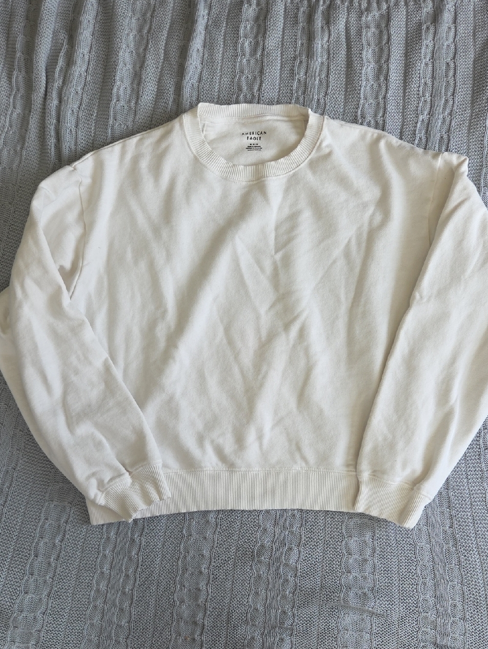 American Eagle AE Crewneck Cozy Cropped Womens Sweatshirt Bright White Medium